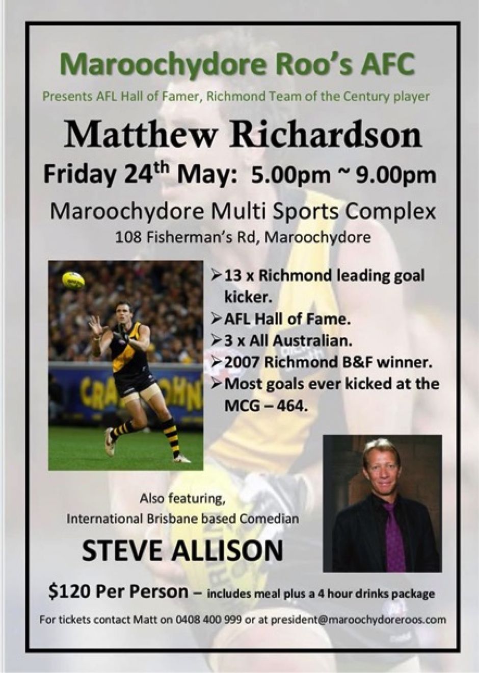 Roos Sports Dinner With Matthew Richardson - Friday, 24th May